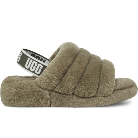 UGG fluff yeah slide shoes slippers Womans burnt olive green - Picture 14 of 15